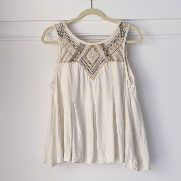 Free People Embroidered Beaded Flowy Tank Top - Picture 1 of 5